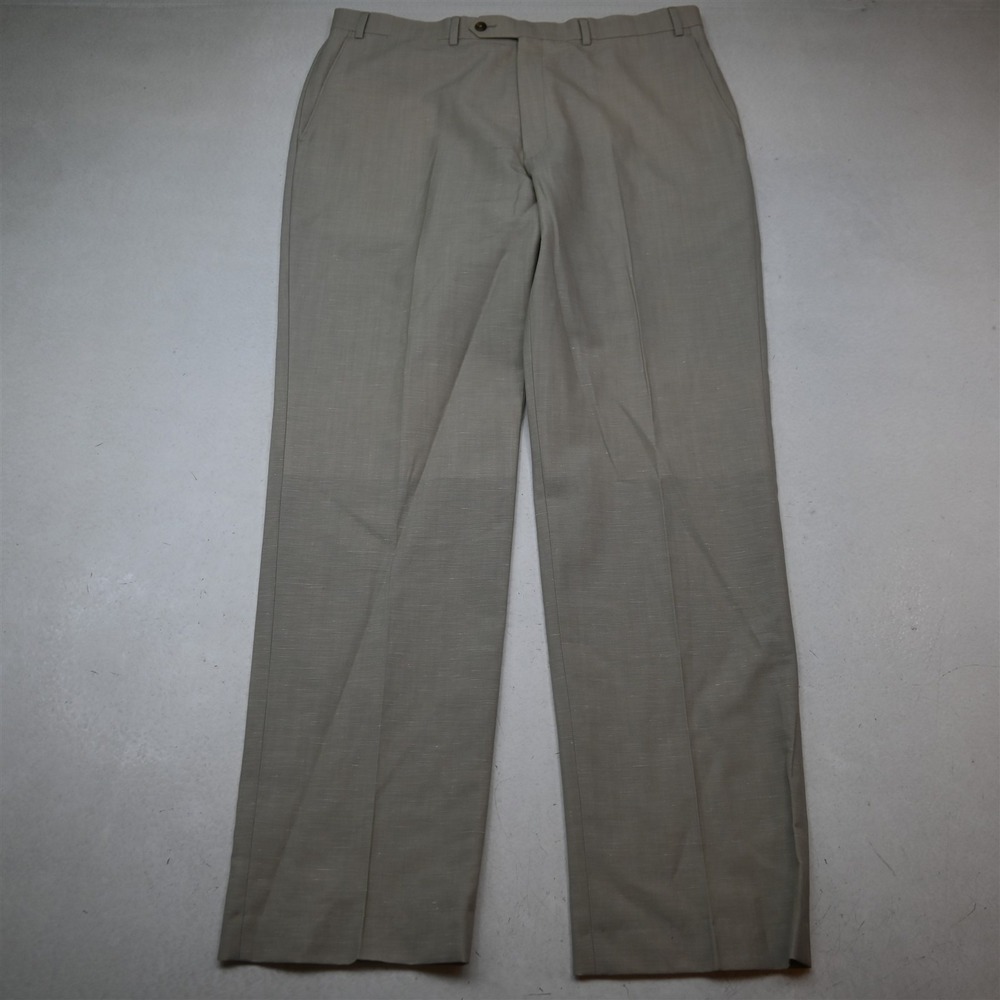 Hart Schaffner Marx 38x34 Khaki Wool Linen Straight Summerweight Dress Pants